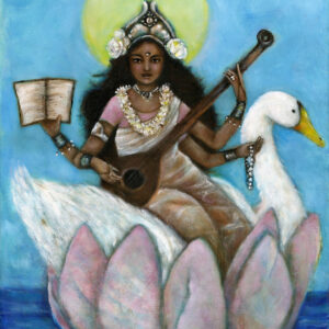 Saraswati Hindu Goddess of Wisdom Art Print. Reproduction on Canvas