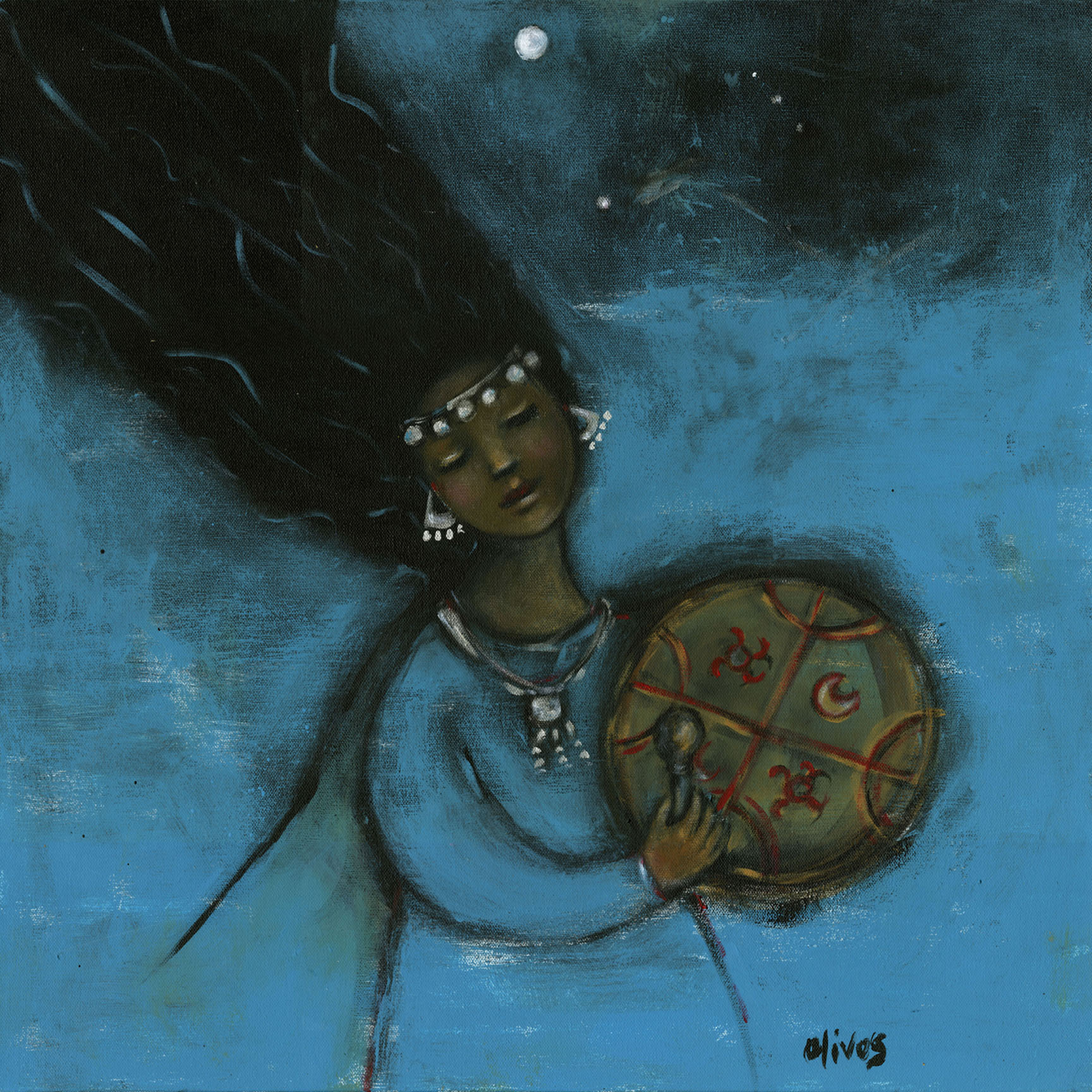 Machi and Kultrun, The Sacred Drummer reproduction on canvas